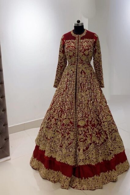 Red Color Charming Lehenga Suit On Georgette With Embroidery Work