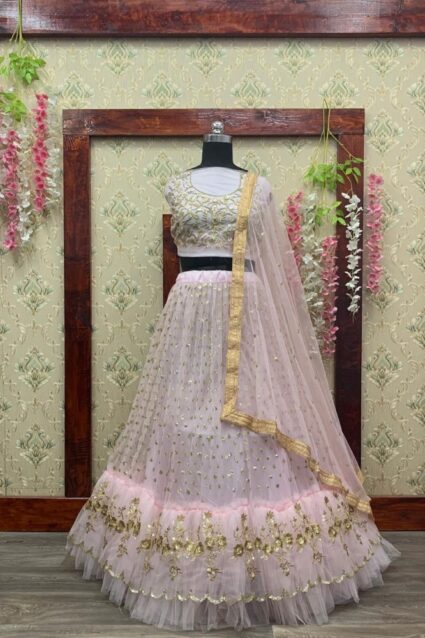 White Color Beautiful Lehenga Choli On Net With Heavy Embroidery