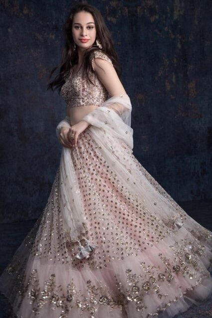 White Color Beautiful Lehenga Choli On Net With Heavy Embroidery