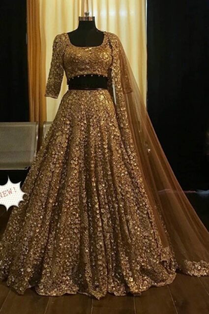 Glod Color Charming Lehenga Choli On Georgette