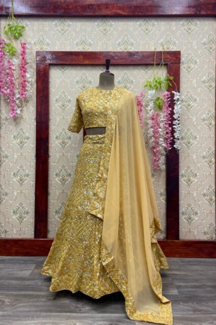 Glod Color Charming Lehenga Choli On Georgette