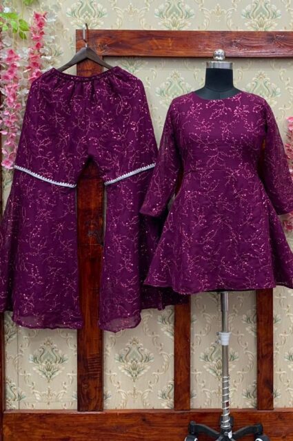 Purple Color Stunning Palazzo Kurti On Georgette With Sequin Work