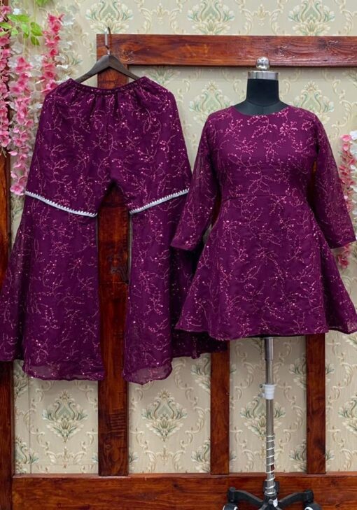 Purple Color Stunning Palazzo Kurti On Georgette With Sequin Work