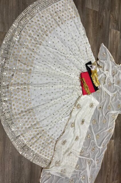 White Color Pretty Lehenga Choli On Georgette With Dupatta