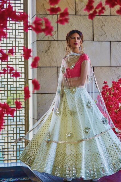 White Color Pretty Lehenga Choli On Georgette With Dupatta