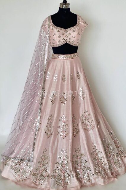 Light Pink Color Lehenga Choli On Creacle Banglory With Dupatta