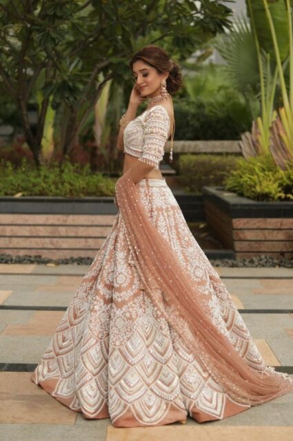 Cream Color Lehenga Choli On Soft Taffeta Silk With Dupatta