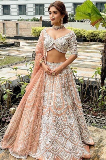 Cream Color Lehenga Choli On Soft Taffeta Silk With Dupatta