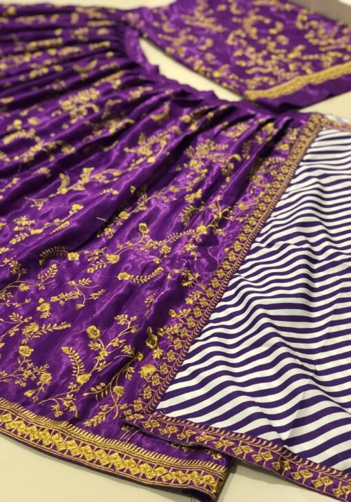 Violet Color Stunning Lehenga Choli On Banglory Satin With Embroidery Work