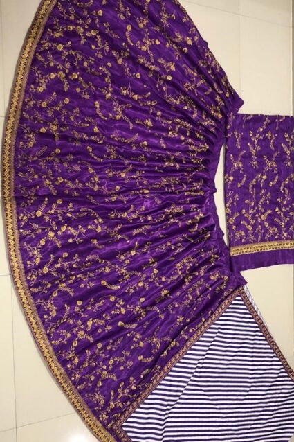 Violet Color Stunning Lehenga Choli On Banglory Satin With Embroidery Work