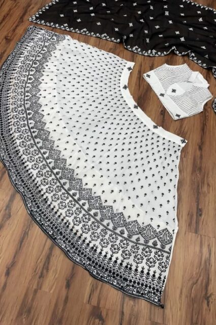 White Color Beauteous Lehenga On Georgette With Embroidery Work