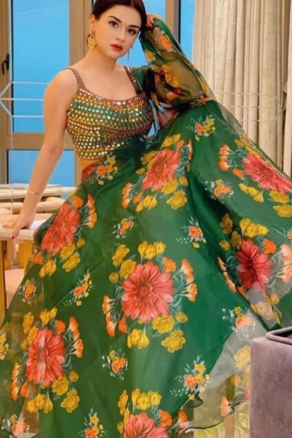Green Color Fabulous Avneet Kaur Lehenga With Embroidery Work