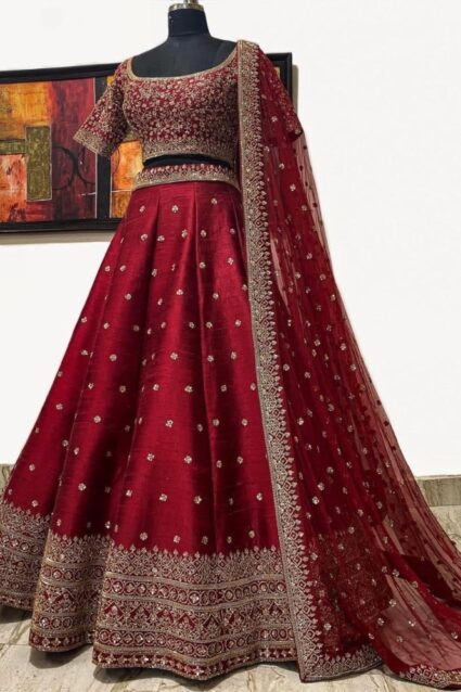 Red Color Sparkling Lehenga Choli On Phantom Silk