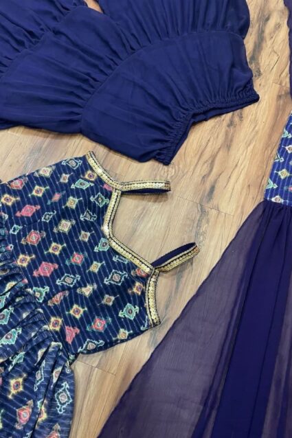 Dark Blue Color Fabulous Sharara Suit On Georgette Dark Blue Color Fabulous Sharara Suit On Georgette