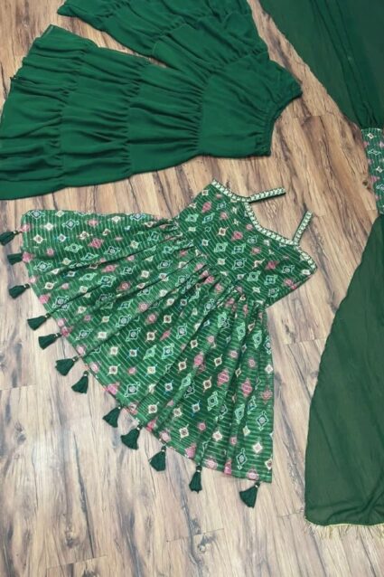 Dark Green Color Fabulous Sharara Suit On Georgette Dark Green Color Fabulous Sharara Suit On Georgette