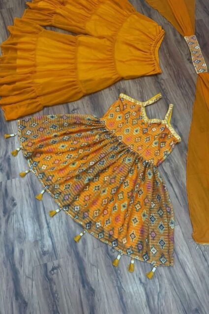 Gold Color Fabulous Sharara Suit On Georgette Gold Color Fabulous Sharara Suit On Georgette