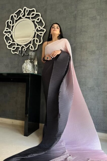 Black And Baby Pink Color Classic Saree With Digital Print