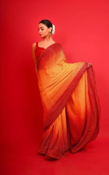 Red Color Most Desired Aalita Bhatt Saree On Georgette With Digital Print