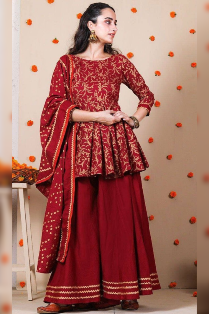 Red Color Stunning Sharara Suit On Heavy American Crepe With Digital Print Red Color Stunning Sharara Suit On Heavy American Crepe With Digital Print