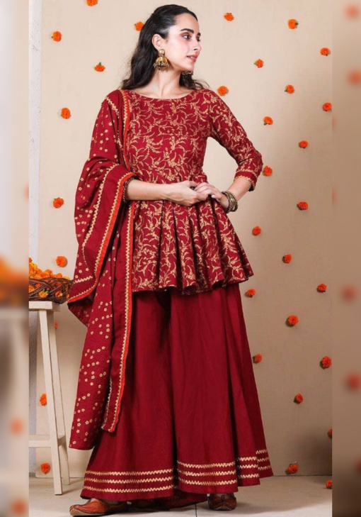Red Color Stunning Sharara Suit On Heavy American Crepe With Digital Print