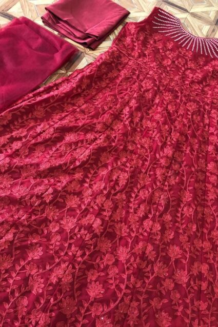 Marron Color Gown On Georgette With Chain Sequin Work