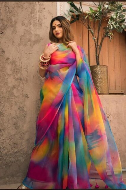 Multi Color Stunning Saree On Organza With Digital Print