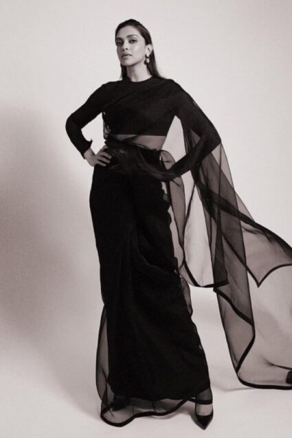 Black Color Stunning Deepika Padukone Saree On Organza