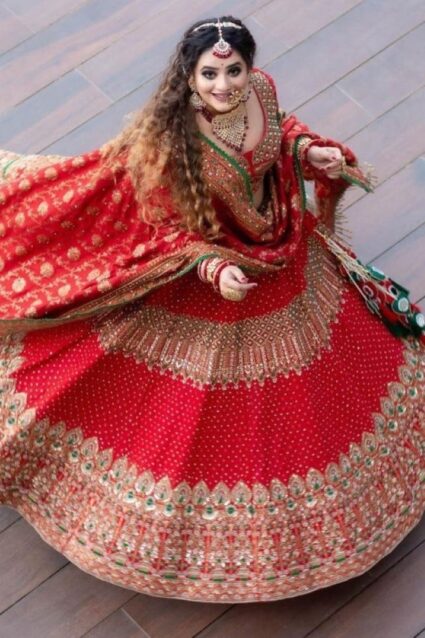 Red Color Bridal Lehenga On Taffeta Butti Silk With Heavy Sequin Embroidery Work