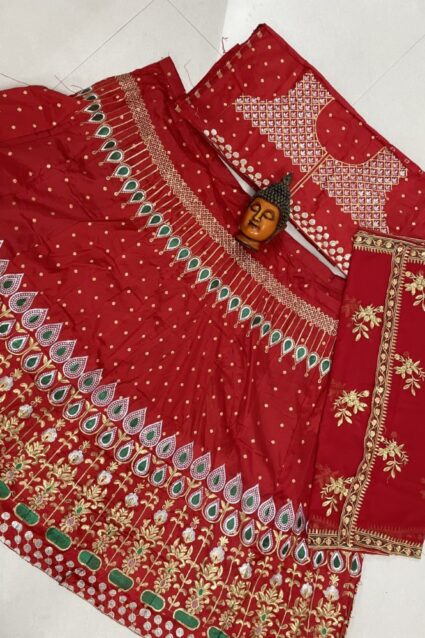 Red Color Bridal Lehenga On Taffeta Butti Silk With Heavy Sequin Embroidery Work
