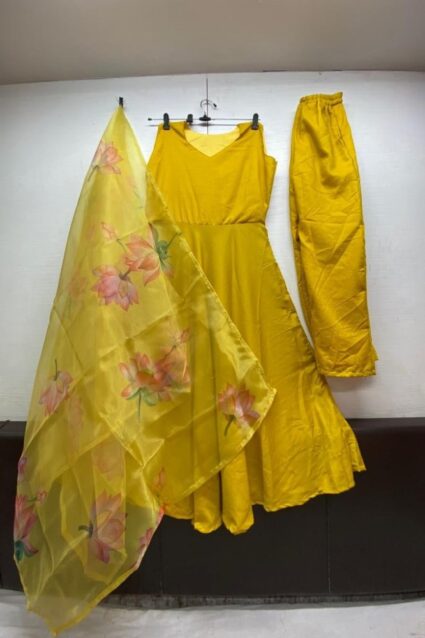Yellow Color Suit On Georgette On Embroidery Work With Dupatta