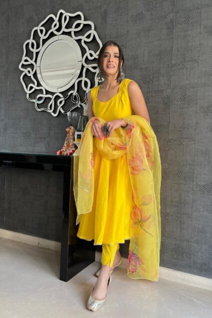 Yellow Color Suit On Georgette On Embroidery Work With Dupatta