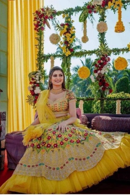 Yellow Color Lehenga On Muskan Cotton With Embroidery Work