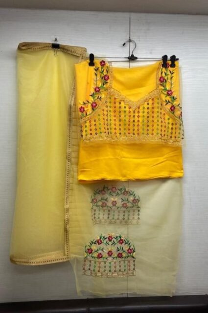 Yellow Color Lehenga On Muskan Cotton With Embroidery Work