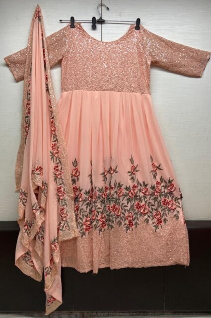Peach Color Anarkali Suit On Georgette With Embroidery Work