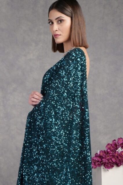 Navy Blue Color Saree On Frenach Crepe With Sequin Embroinderu Work