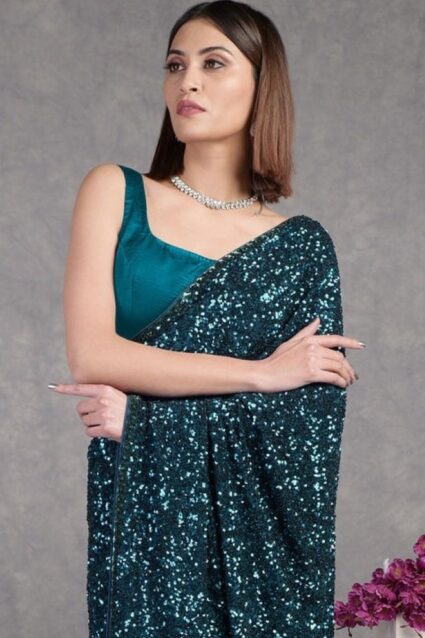 Navy Blue Color Saree On Frenach Crepe With Sequin Embroinderu Work