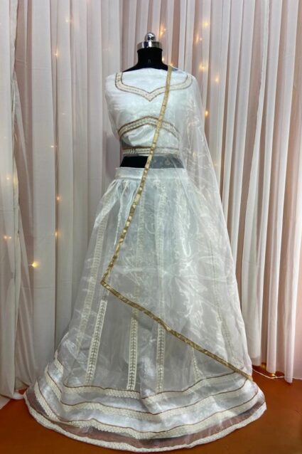 White Color Garima Chaurasia Lehenga On Organza With Embroidery Sequin Work