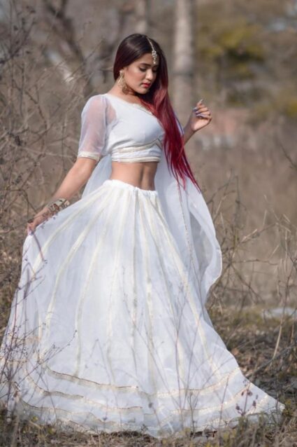 White Color Garima Chaurasia Lehenga On Organza With Embroidery Sequin Work