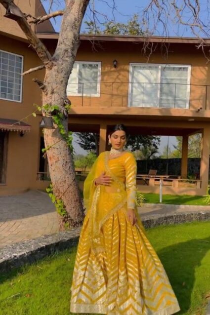 Yellow Color Lehenga On Georgette With Embroidery Work