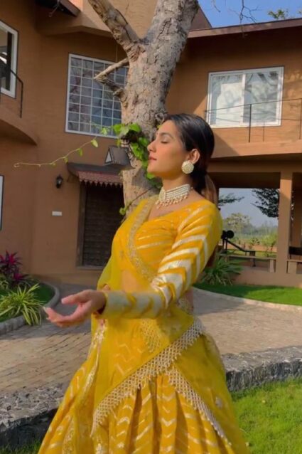 Yellow Color Lehenga On Georgette With Embroidery Work