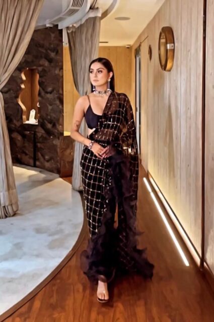 Blue Color Saree On Soft Net With Sequin Work