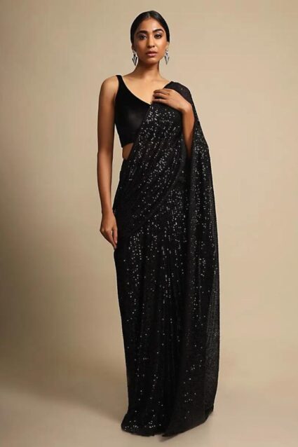 Black Color Stunning Saree On Net With Embroidery Sequin Work