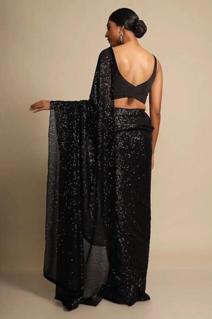 Black Color Stunning Saree On Net With Embroidery Sequin Work