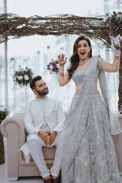 Grey Color Lehenga On Net With Embroidery Work