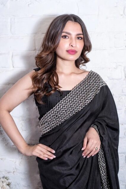 Ethnic Race Party Wear Black Color Saree On Vichitra Silk With Embroidery Work