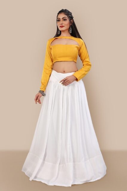Designer Fancy Blouse Lehenga in Yellow Color Lehenga On Timo Silk With Plean Work