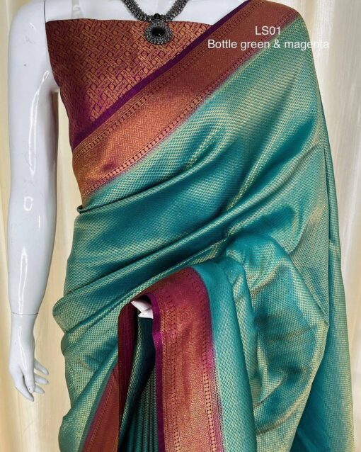 Subtle Rama Color Saree with Copper Zari Weaving