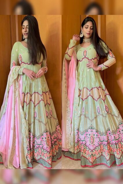 Embellished Pista Color glass sequin dress for women with thread embroidery Embellished Pista Color glass sequin dress for women with thread embroidery