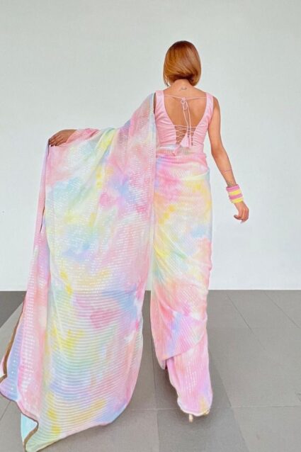 Elegant Tie And Dye Multi Color Sequin saree