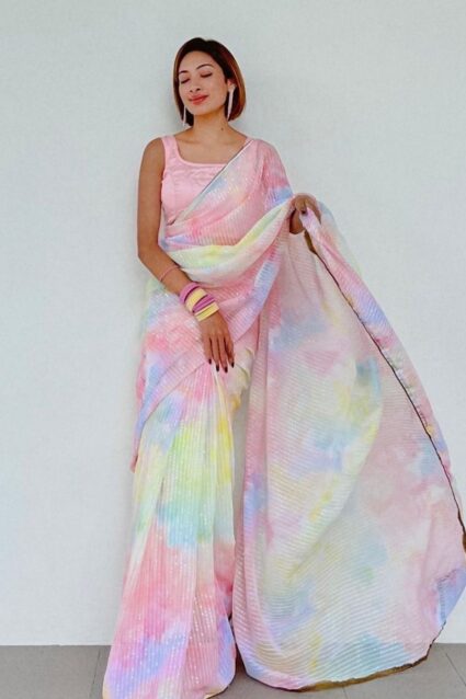Elegant Tie And Dye Multi Color Sequin saree